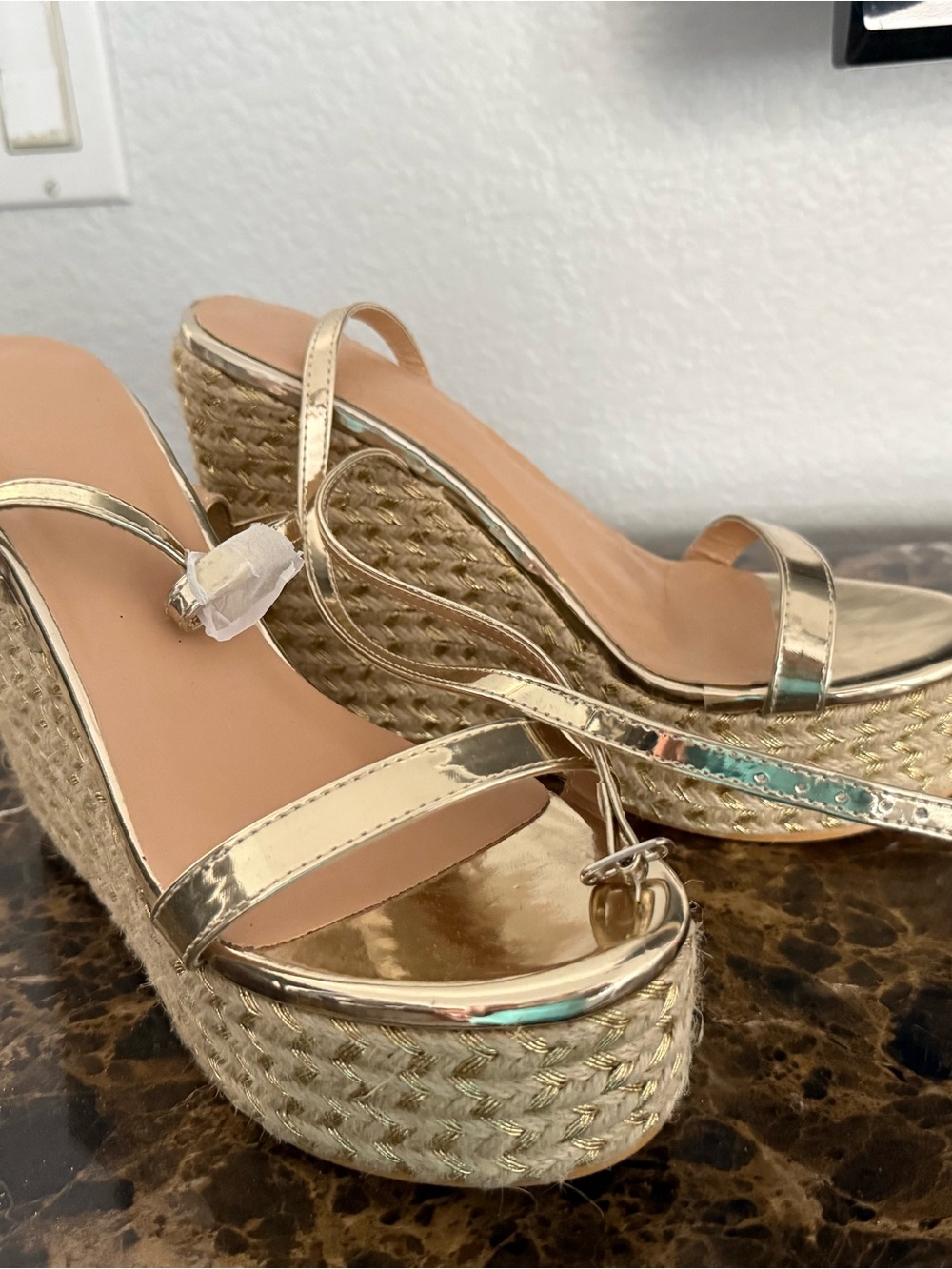Metallic Gold Espadrille Wedge Sandals for Women